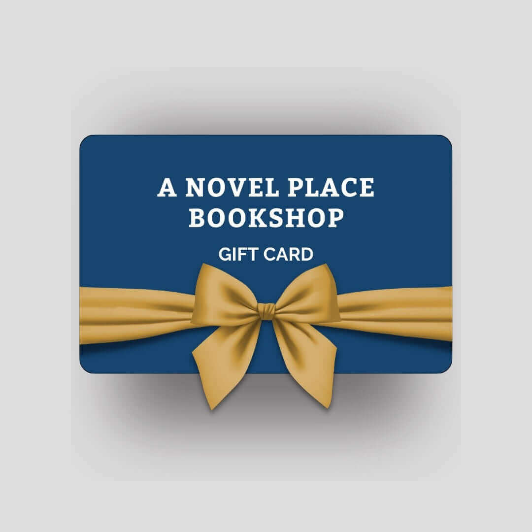 Blue gift card with gold ribbon